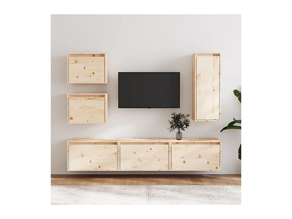 muebles para TV  | Gabinetes de TV |  Muebles de salón 6 piezas madera maciza de pino