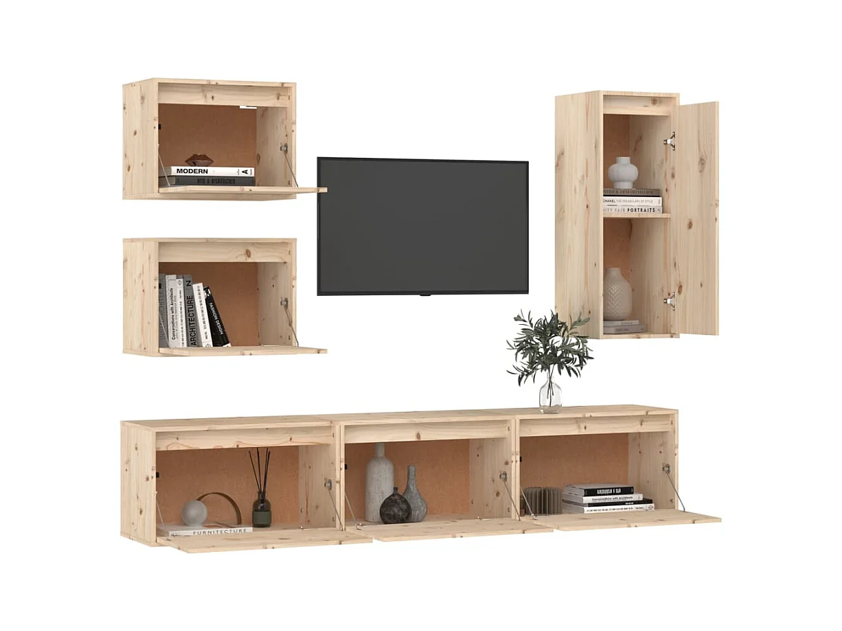 muebles para TV  | Gabinetes de TV |  Muebles de salón 6 piezas madera maciza de pino