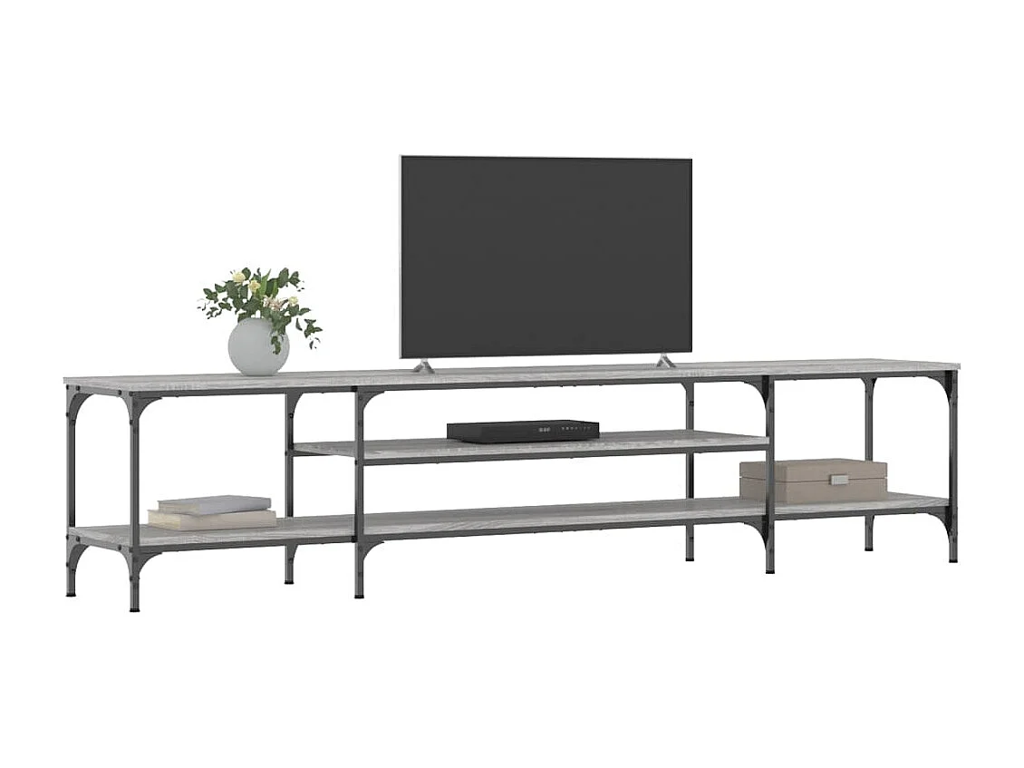 Mueble TV | Gabinete de TV | Mueble de salón madera ingeniería y hierro gris Sonoma 201x35x45 cm