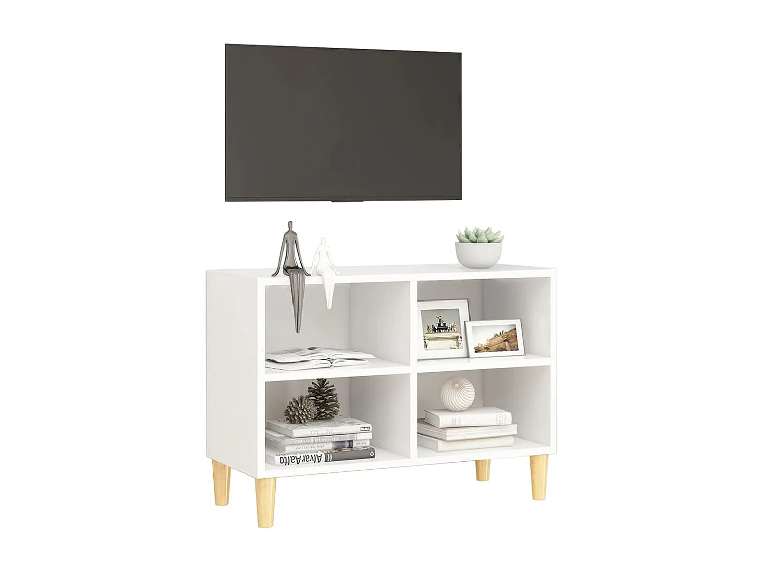 Mueble de TV | Mueble de salón con patas de madera maciza blanco 69,5x30x50 cm