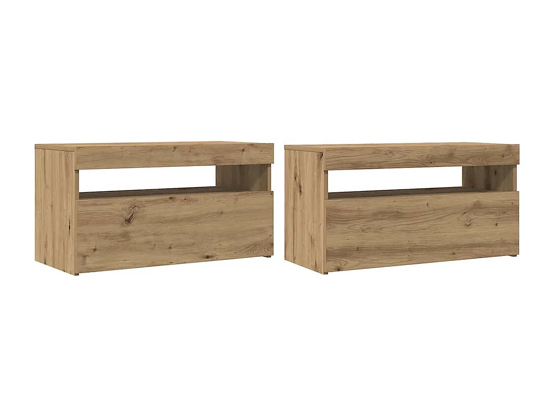 Mueble de TV | Mueble de salón luces LED madera roble artisan 75x35x40 cm