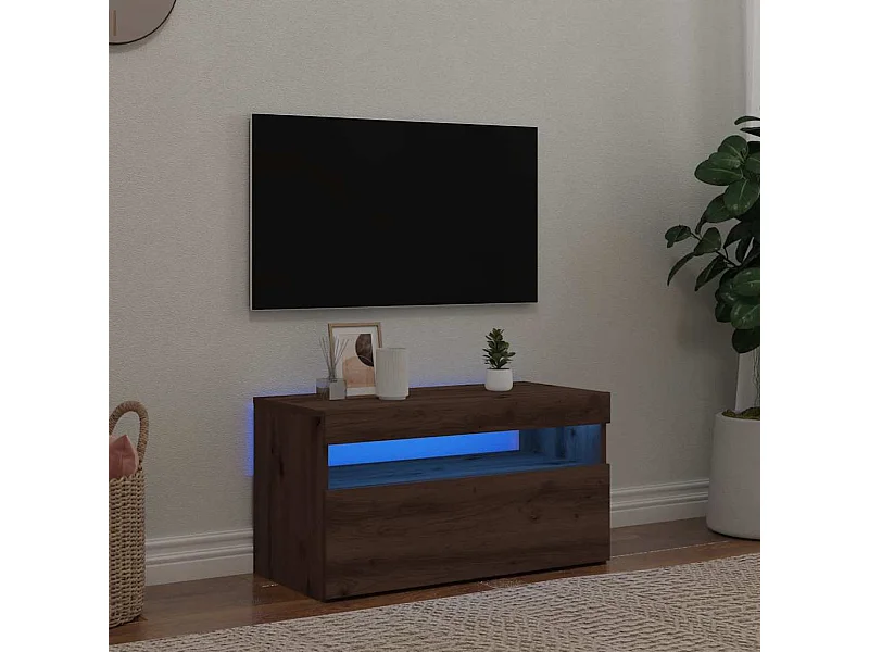 Meuble TV | Banc TV | Armoire TV avec lumières LED chêne artisanal bois d'ingénierie