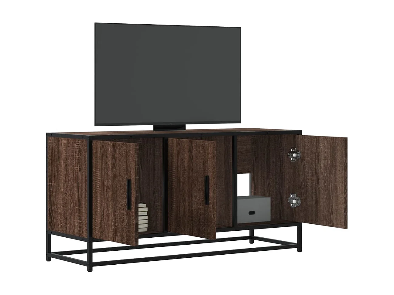 Mueble TV | Gabinete de TV | Mueble de salón madera ingeniería y metal marrón roble 100x35x50 cm
