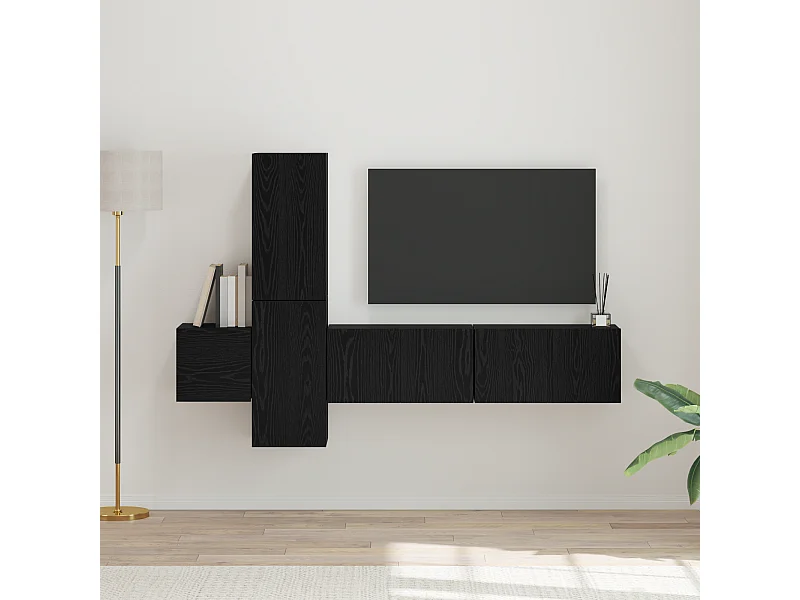 Conjunto de Mueble de TV | Mueble de salón 5 pcs Roble negro 181 x 30 x 120 cm