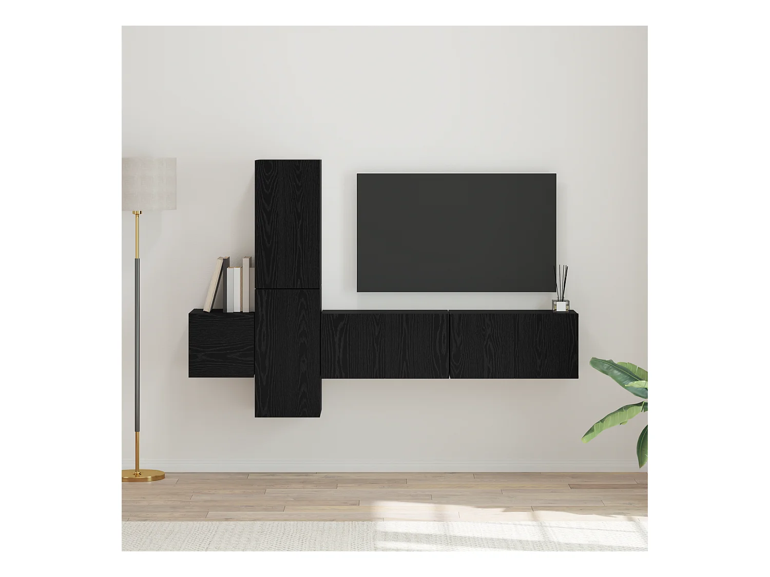 Conjunto de Mueble de TV | Mueble de salón 5 pcs Roble negro 181 x 30 x 120 cm