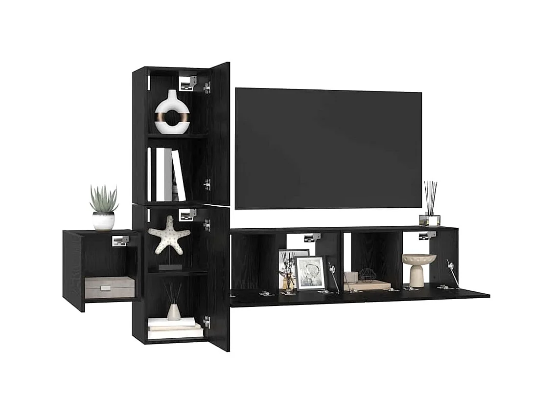 Conjunto de Mueble de TV | Mueble de salón 5 pcs Roble negro 181 x 30 x 120 cm