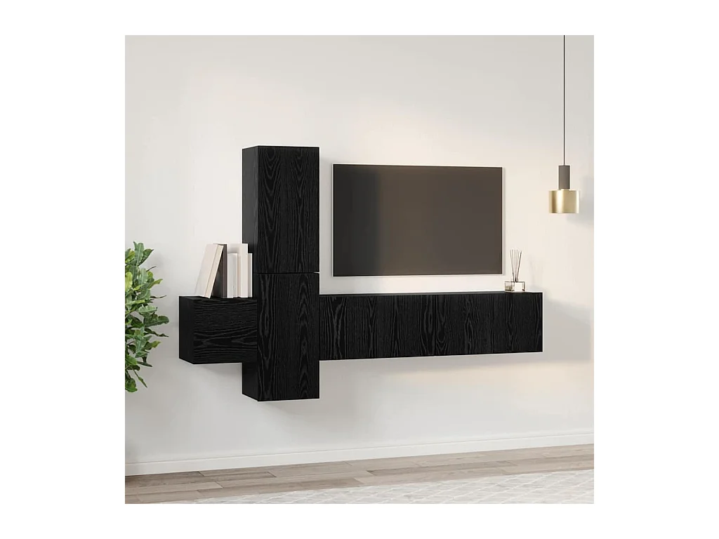 Conjunto de Mueble de TV | Mueble de salón 5 pcs Roble negro 181 x 30 x 120 cm