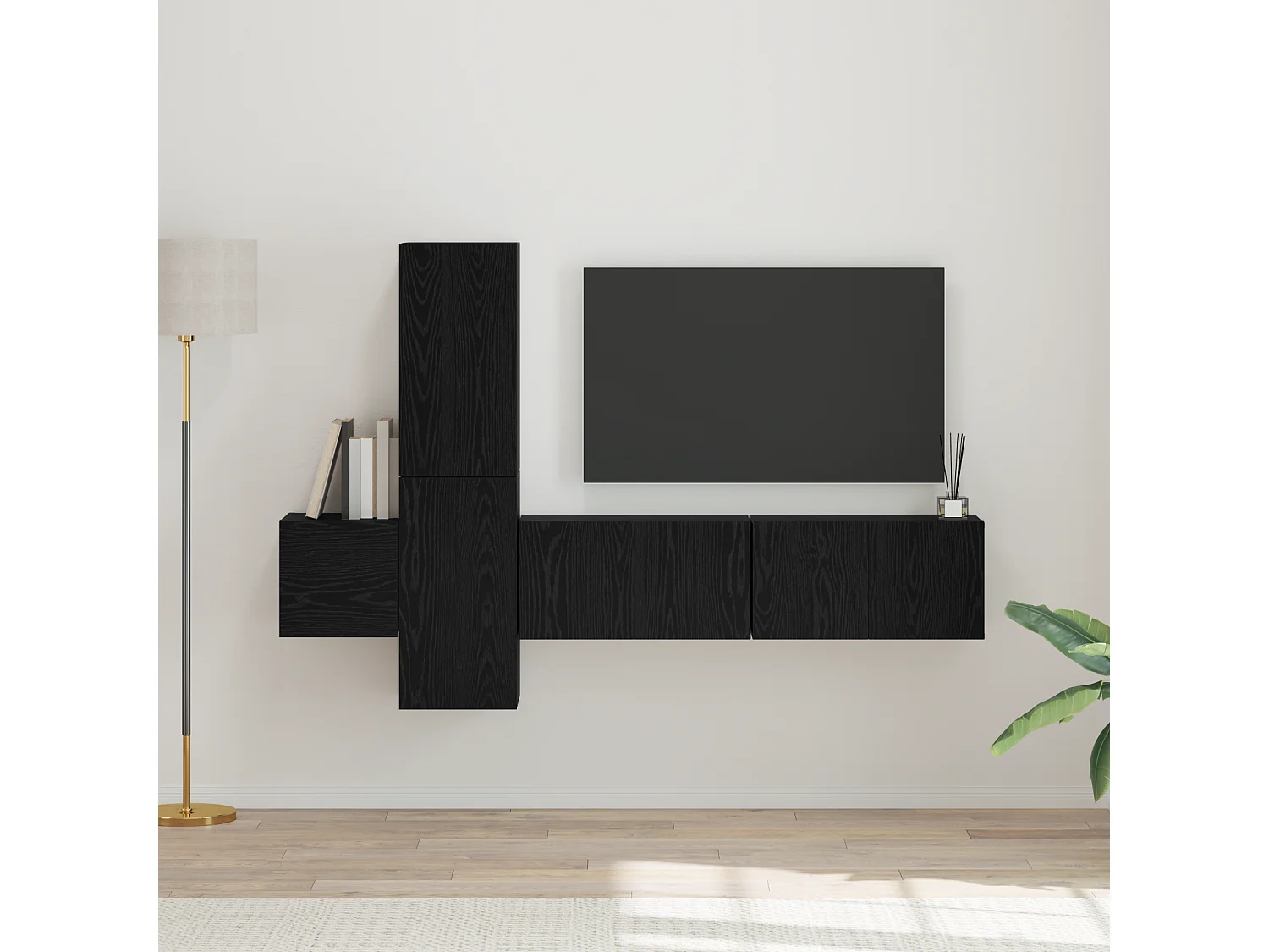 Conjunto de Mueble de TV | Mueble de salón 5 pcs Roble negro 181 x 30 x 120 cm