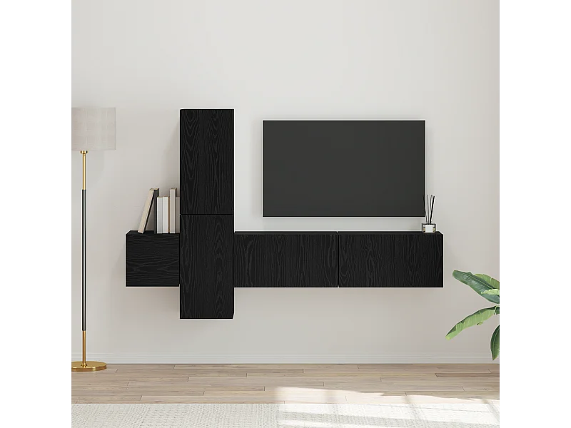 Conjunto de Mueble de TV | Mueble de salón 5 pcs Roble negro 181 x 30 x 120 cm