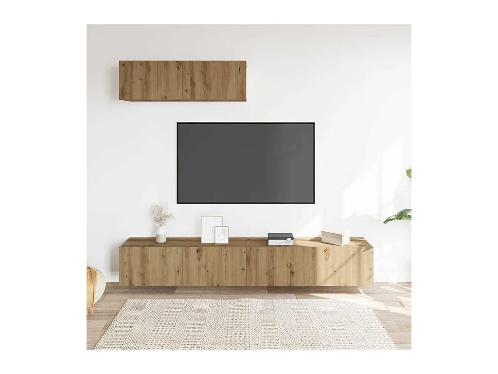 Tv-wandkasten | Tv-meubels | Tv-Banken 3 st 100x30x30 cm bewerkt hout artisanaal eiken