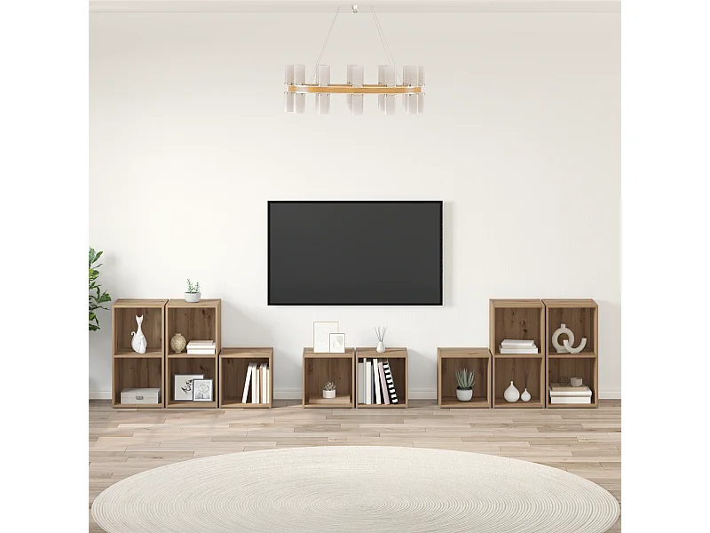 Juego de muebles de TV | Gabinete de TV | Mueble de salón 8 pcs Roble artesanal 37 x 35 x 72 cm