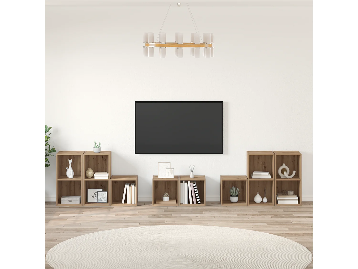 TV-kast | Tv-meubel | Tv-Bank set met plank met opslag 8 pcs Artisan Eiken Bewerkt hout