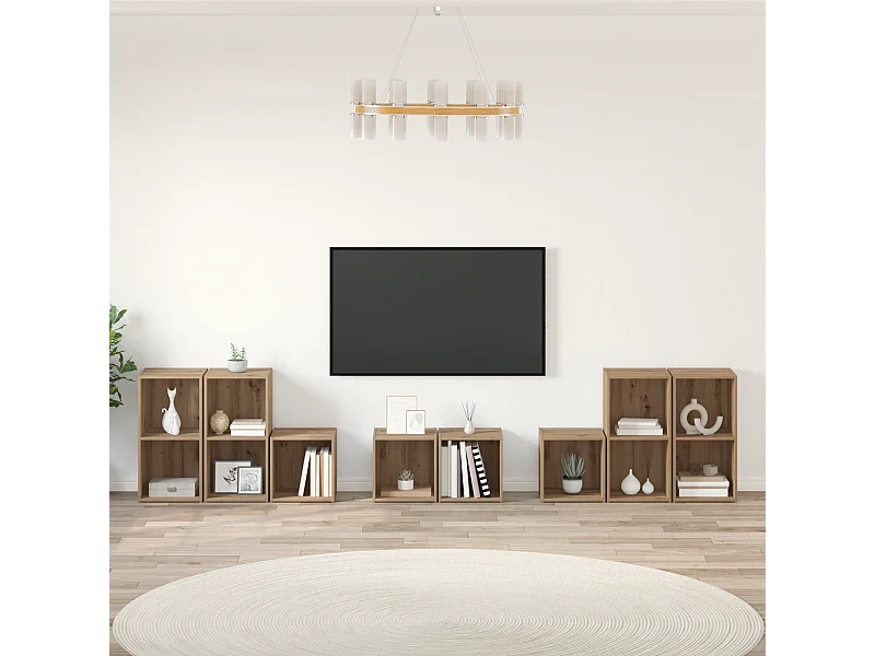 TV-kast | Tv-meubel | Tv-Bank set met plank met opslag 8 pcs Artisan Eiken Bewerkt hout