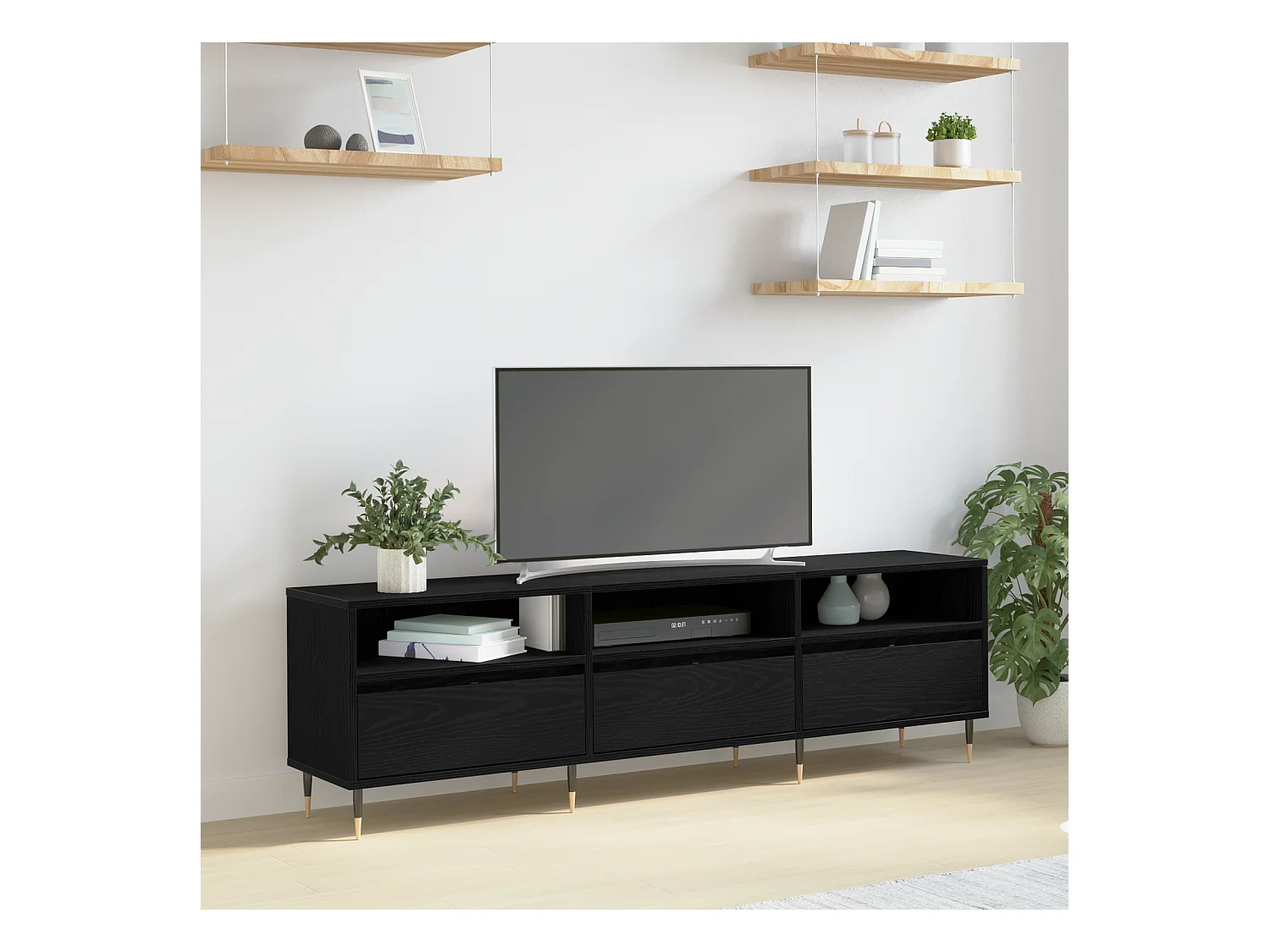Gabinete de TV | Mueble de TV | Mueble de salón Roble negro 150 x 30 x 44.5 cm