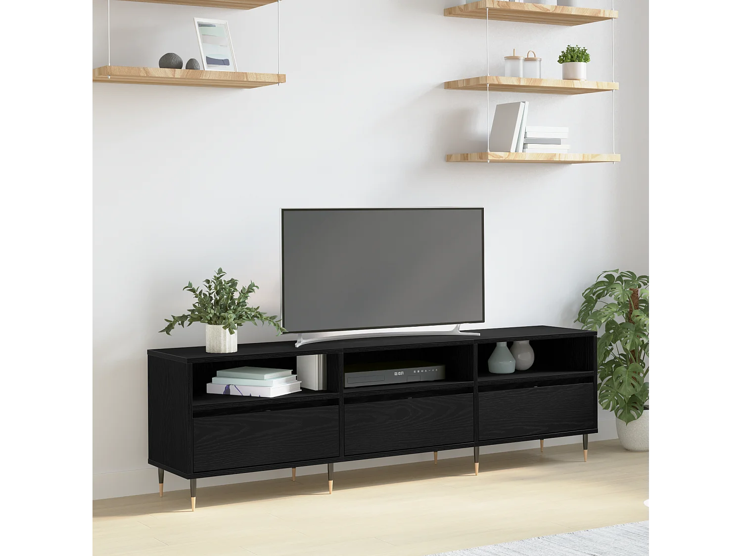 Gabinete de TV | Mueble de TV | Mueble de salón Roble negro 150 x 30 x 44.5 cm