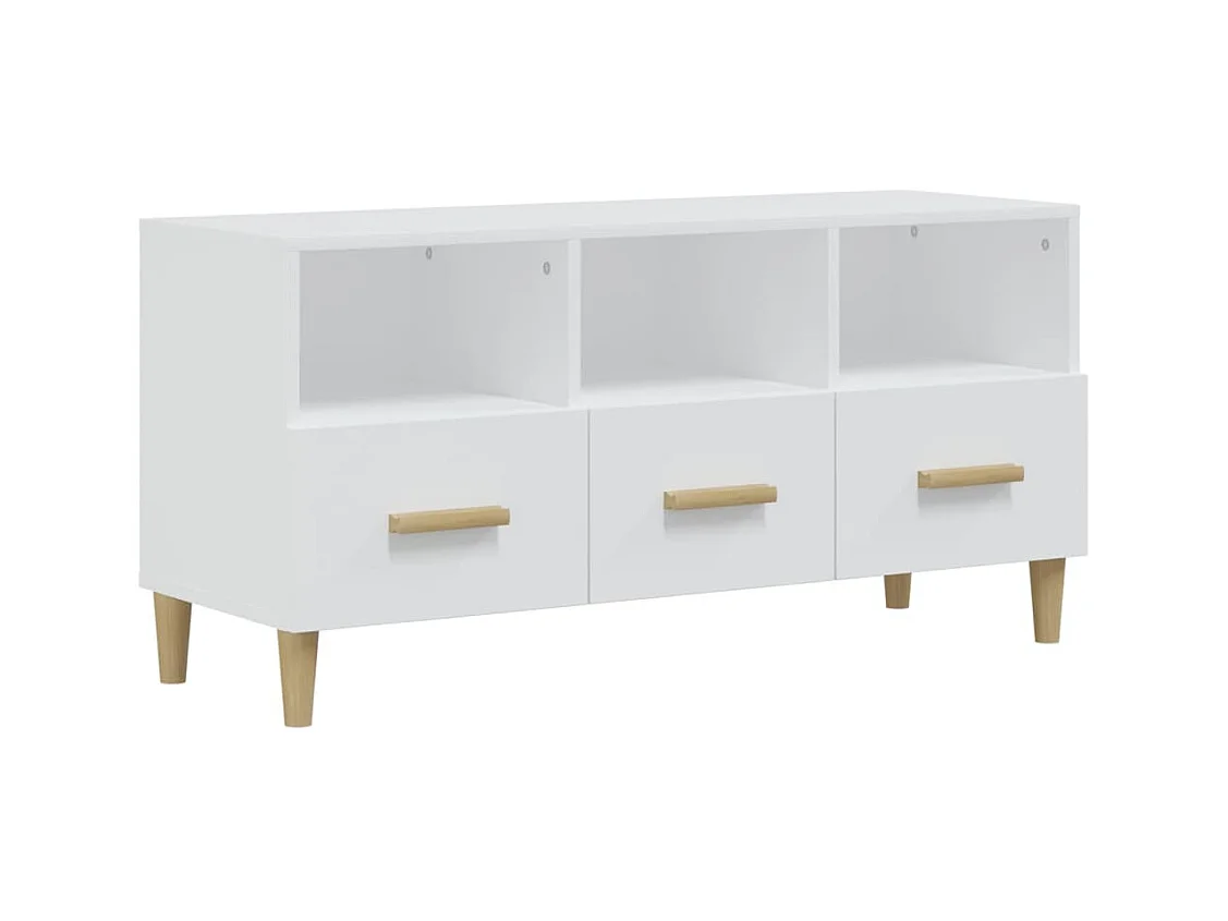 Mueble de TV | Mueble de salón madera contrachapada blanco brillo 102x36x50 cm