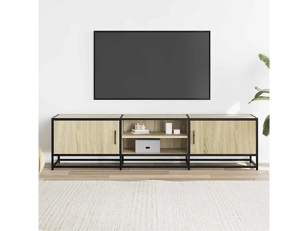 Tv-meubel | Tv-Bank | TV-kast160x35x41 cm bewerkt hout metaal sonoma eikenkleurig