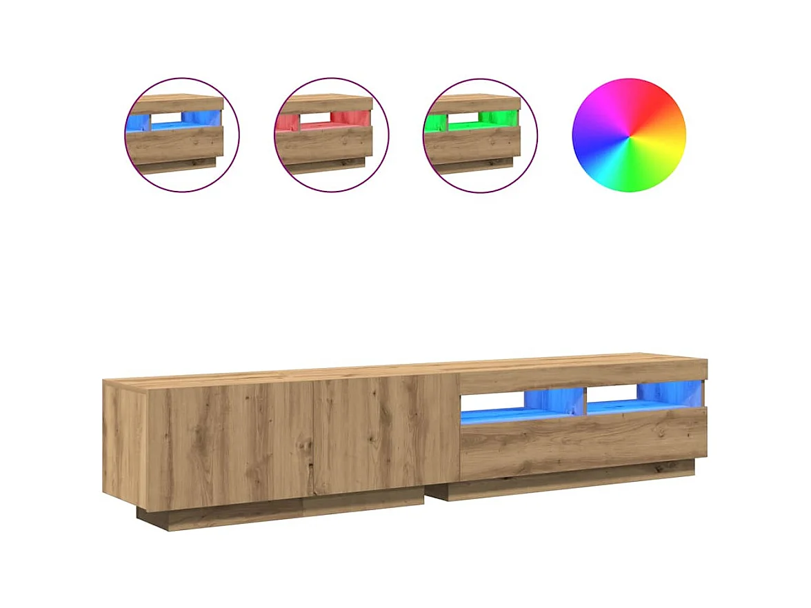 Meuble TV | Banc TV | Armoire TV avec lumières LED chêne artisanal bois d'ingénierie