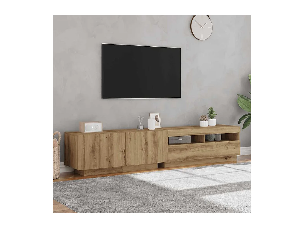 Meuble TV | Banc TV | Armoire TV avec lumières LED chêne artisanal bois d'ingénierie