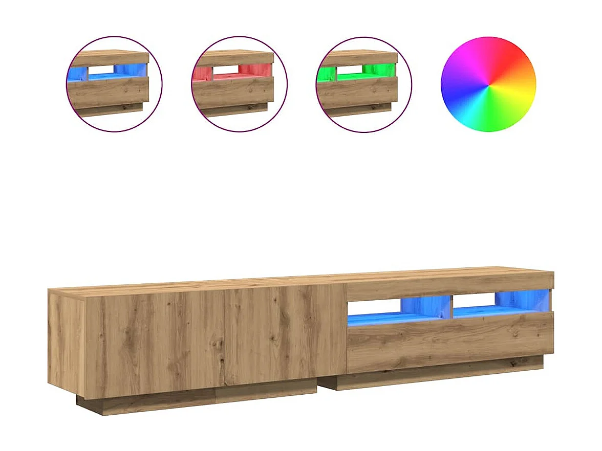 Tv-meubel | Tv-Bank | TV-kastmet LED 200x35x40 cm bewerkt hout artisanaal eiken