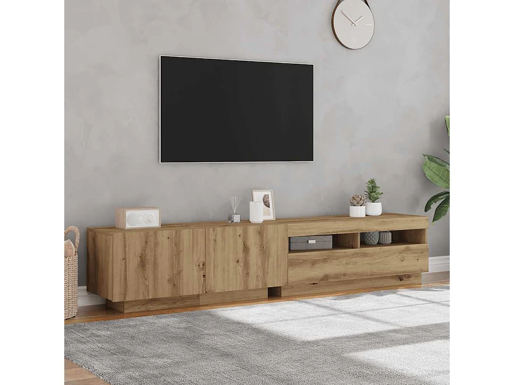 Tv-meubel | Tv-Bank | TV-kastmet LED 200x35x40 cm bewerkt hout artisanaal eiken
