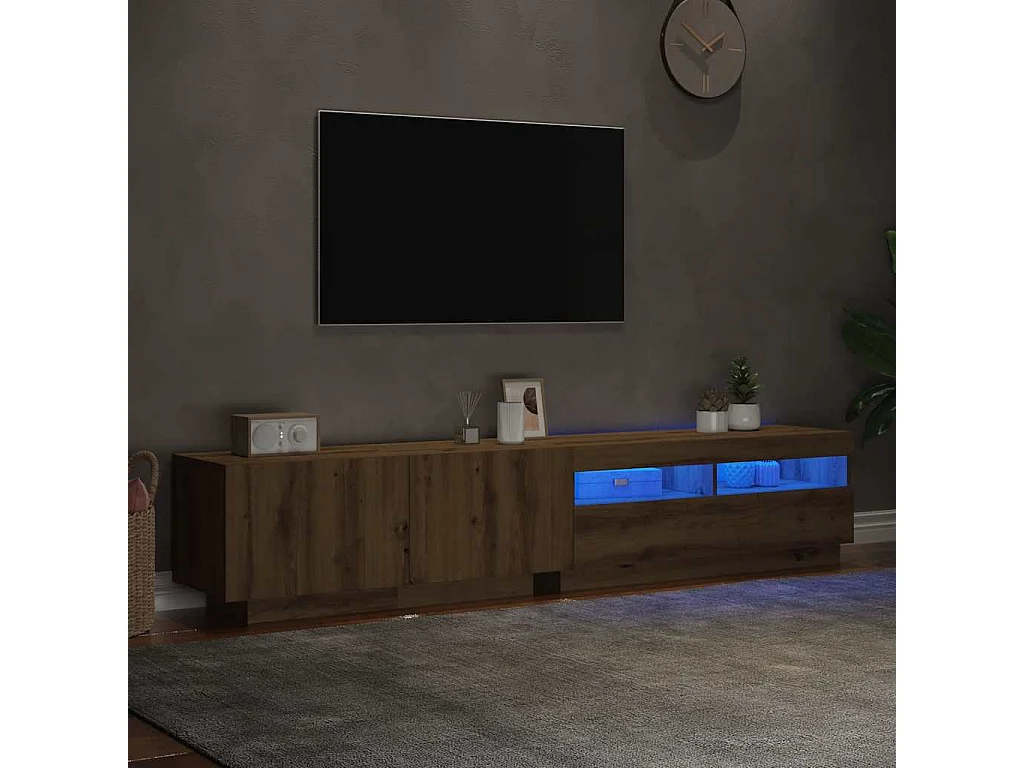 Tv-meubel | Tv-Bank | TV-kastmet LED 200x35x40 cm bewerkt hout artisanaal eiken