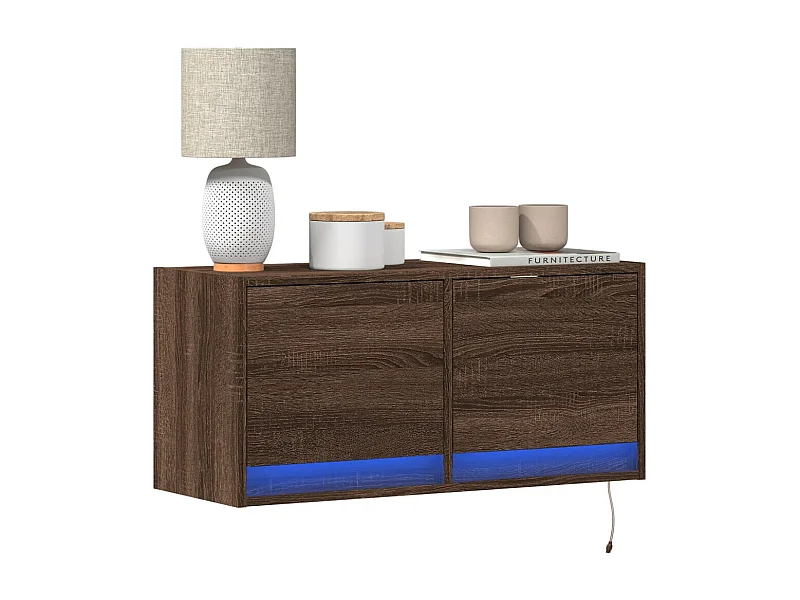 Meuble TV | Banc TV | Armoire TV mural avec lumières LED chêne marron 80x31x35 cm