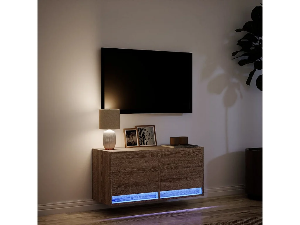 Tv-wandmeubel | TV-kast | Tv-Bank met LED-verlichting 80x31x35 cm bruin eikenkleur