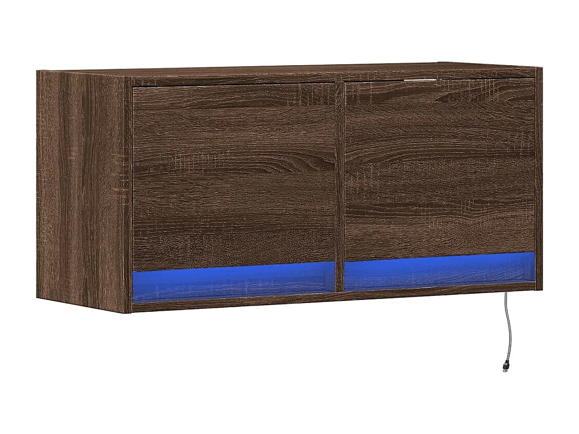 Meuble TV | Banc TV | Armoire TV mural avec lumières LED chêne marron 80x31x35 cm