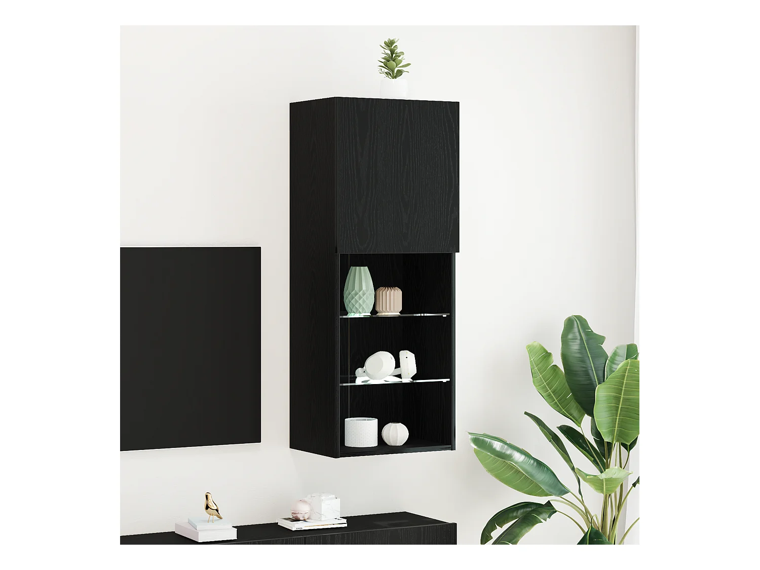 Meuble TV | Banc TV | Armoire TV avec éclairage LED Chêne noir 40,5x30x102 cm
