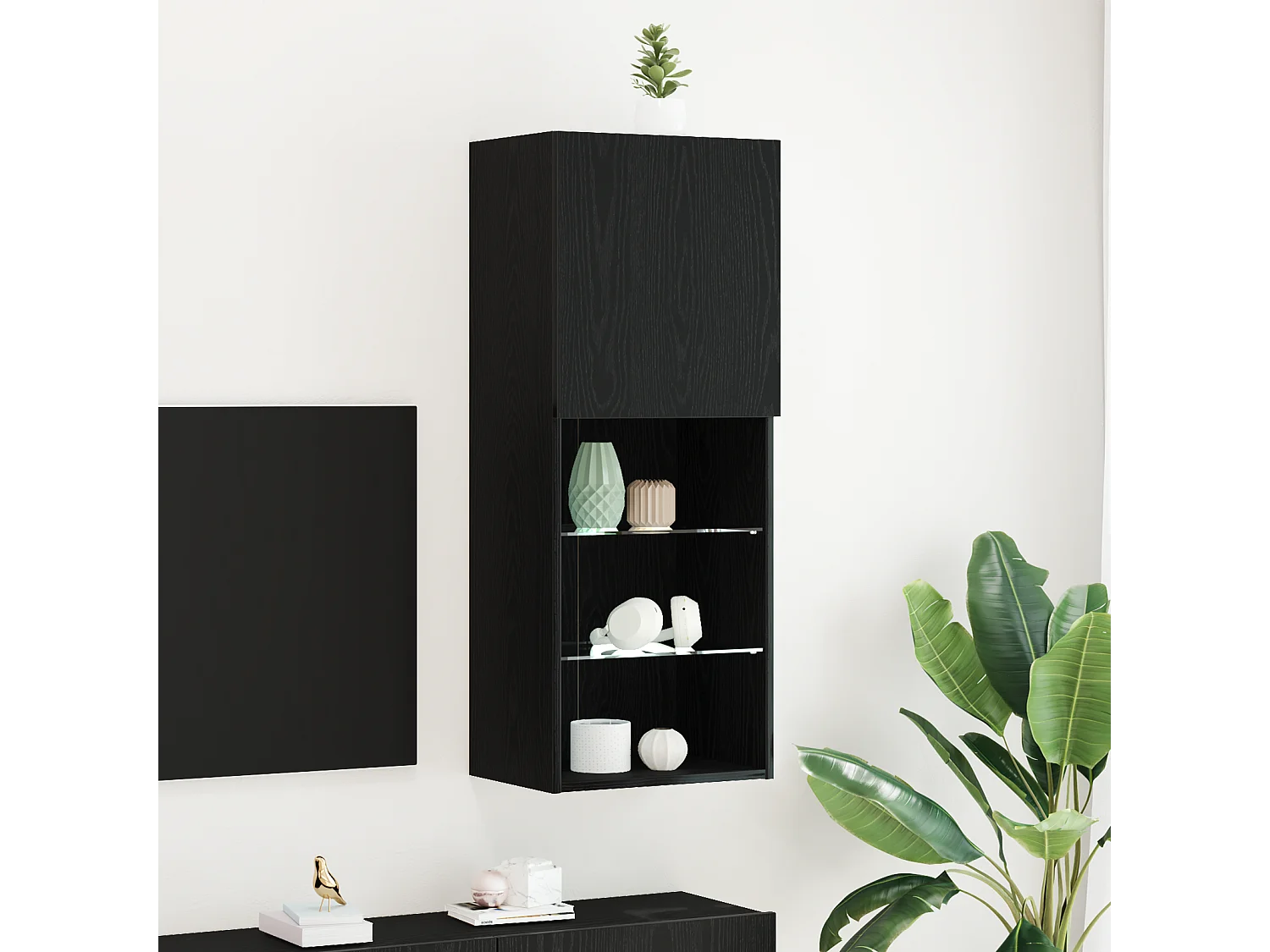 Mueble de TV | Mueble de salón Montado en la Pared Roble Negro 40,5 x 30 x 102 cm