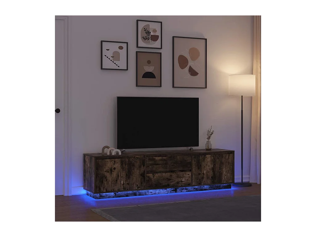 Meuble TV | Banc TV | Armoire TV avec lumières LED chêne fumé 193,5x41x50 cm