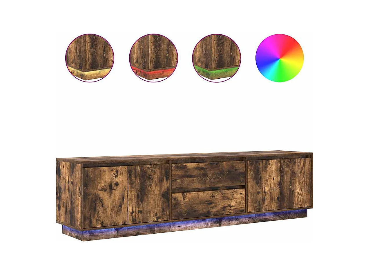 Meuble TV | Banc TV | Armoire TV avec lumières LED chêne fumé 193,5x41x50 cm