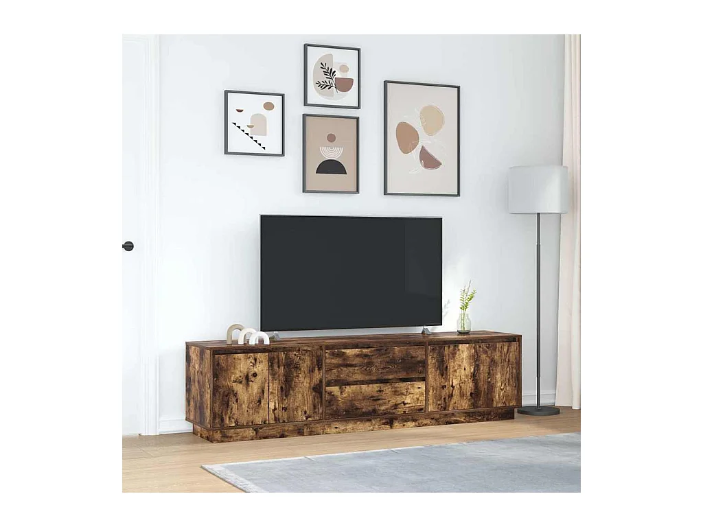 Meuble TV | Banc TV | Armoire TV avec lumières LED chêne fumé 193,5x41x50 cm