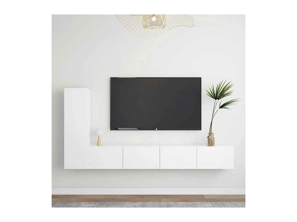 Set de muebles de salón TV | Gabinetes de TV |  Muebles de TV 3 piezas madera de ingeniería blanco