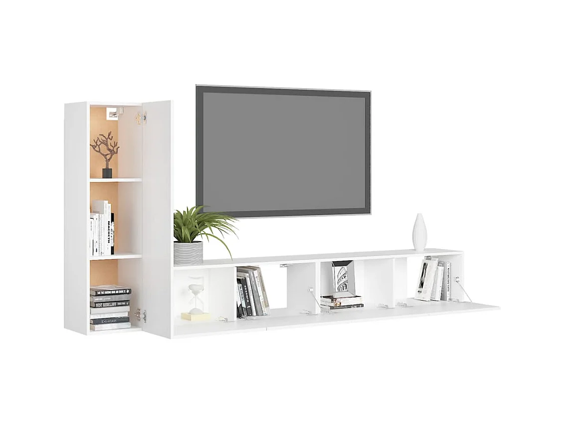 Set de muebles de salón TV | Gabinetes de TV |  Muebles de TV 3 piezas madera de ingeniería blanco