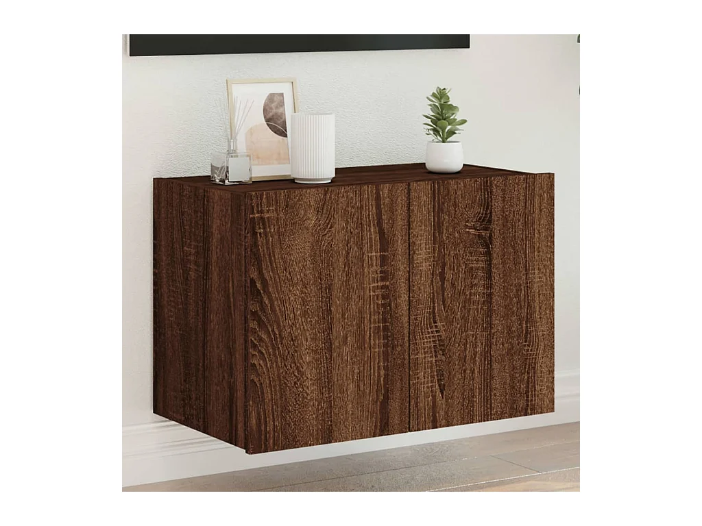 Mueble de TV | Mueble de salón de pared con luces LED marrón roble 60x35x41 cm
