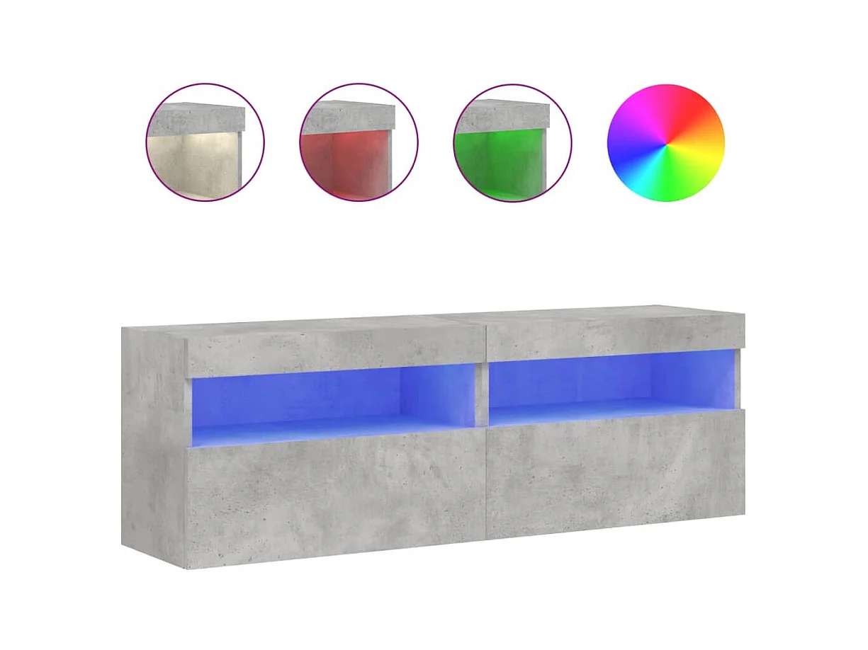 Muebles TV | Gabinetes de TV | Muebles de salón de pared luces LED 2 uds gris hormigón 60x30x40 cm