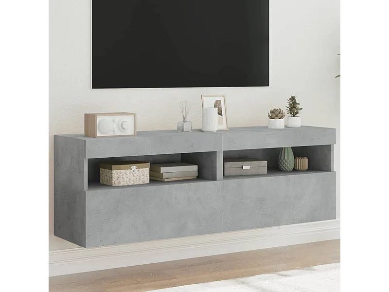 Meubles TV | Bancs TV | Armoires TV muraux et lumières LED 2pcs gris béton 60x30x40 cm