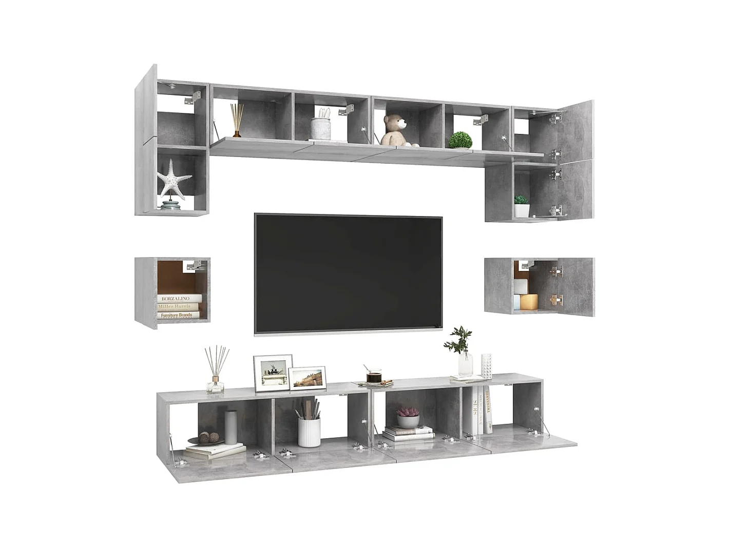Set muebles de salón TV | Gabinetes de TV |  Muebles de TV 8 pzas madera ingeniería gris hormigón