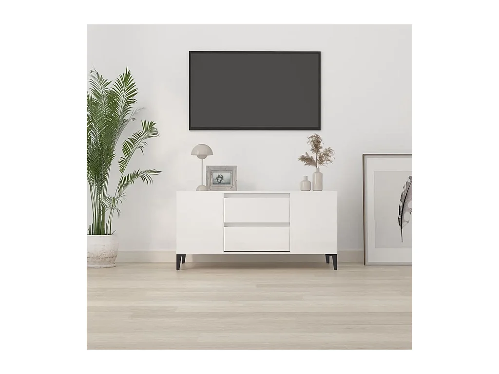 Mueble de TV | Mueble de salón madera contrachapada blanco brillo 102x44,5x50 cm