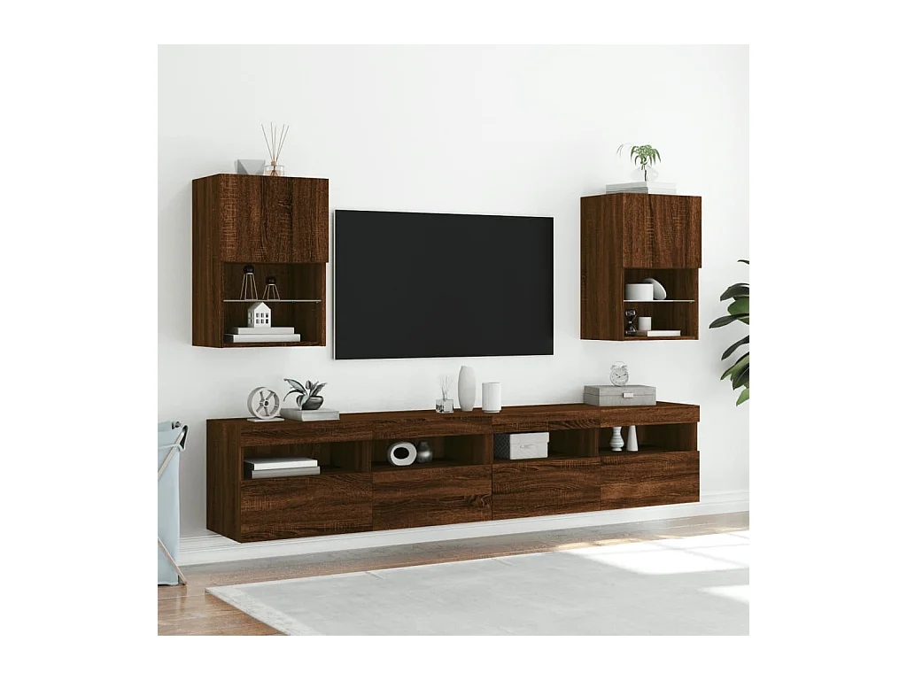 Muebles de TV | Gabinetes de TV |  Muebles de salón con luces LED 2 uds roble 40,5x30x60 cm