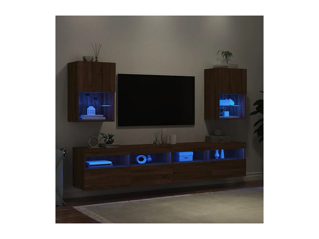 Muebles de TV | Gabinetes de TV |  Muebles de salón con luces LED 2 uds roble 40,5x30x60 cm