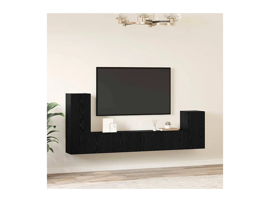 Mueble de TV | Mueble de salón de Pared Roble negro Madera contrachapada