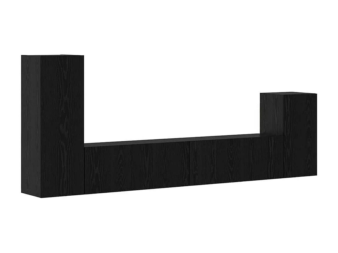 Meuble TV | Banc TV | Armoire TV mural avec étagère 4 pcs Chêne Noir Bois d'ingénierie