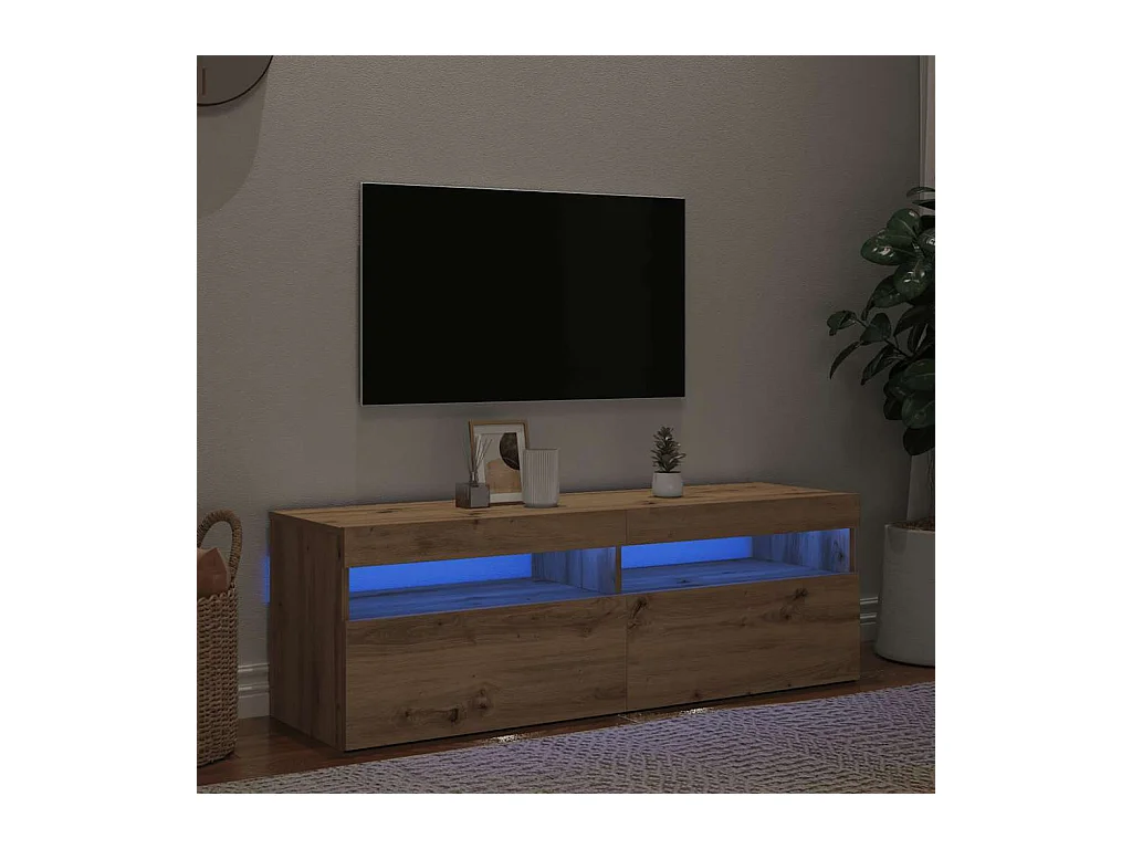 Mueble de TV | Mueble de salón luces LED madera roble artisan 120x35x40 cm