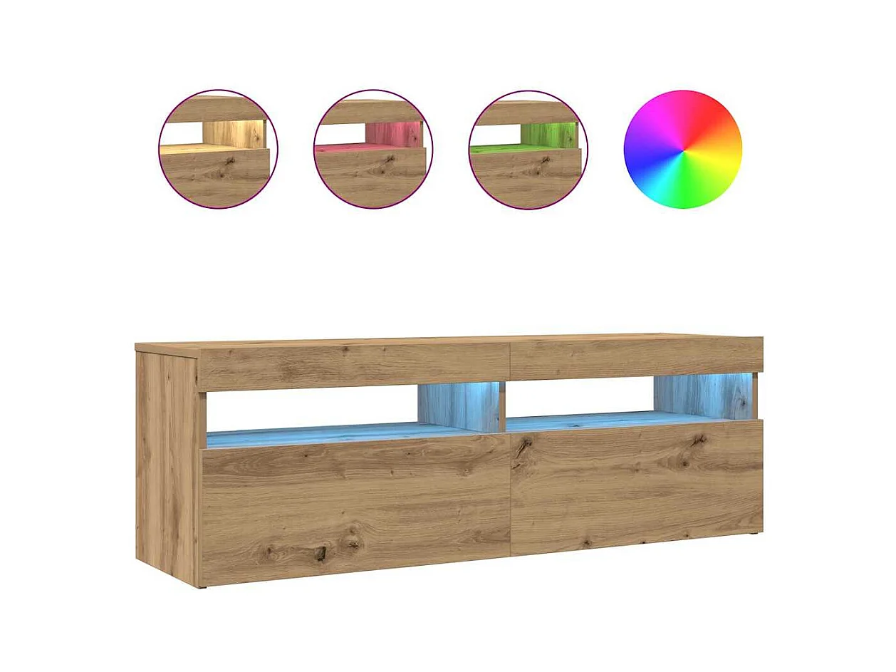 Mueble de TV | Mueble de salón luces LED madera roble artisan 120x35x40 cm