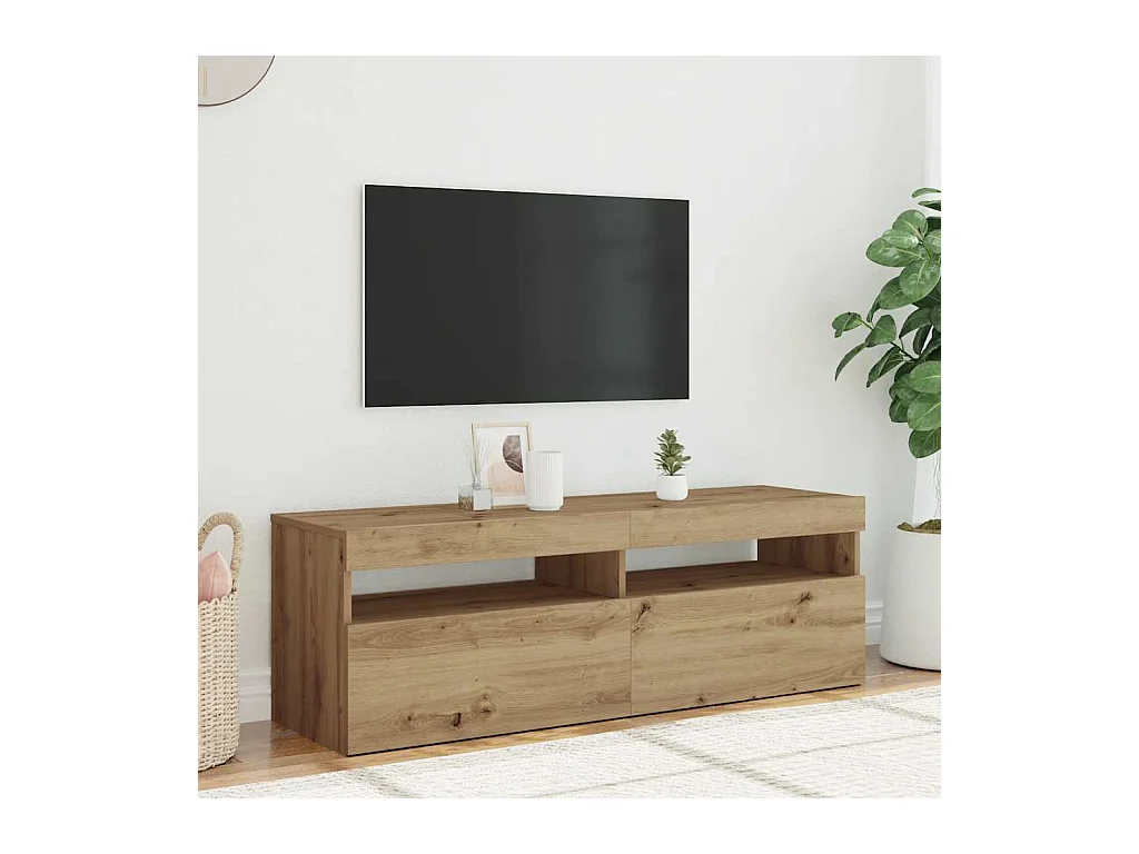 Mueble de TV | Mueble de salón luces LED madera roble artisan 120x35x40 cm