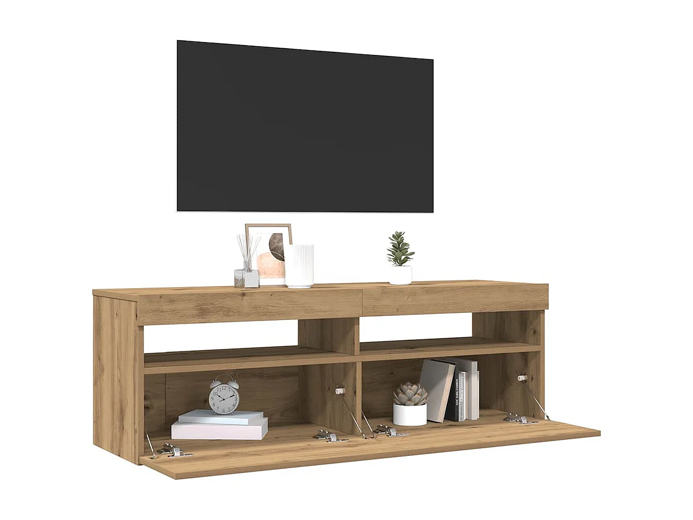 Meuble TV | Banc TV | Armoire TV avec lumières LED chêne artisanal bois d'ingénierie