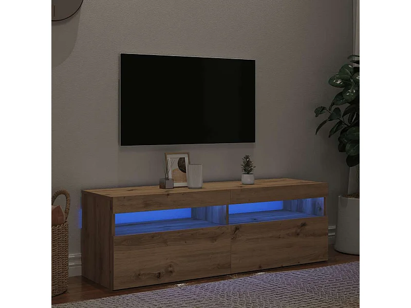 Meuble TV | Banc TV | Armoire TV avec lumières LED chêne artisanal bois d'ingénierie